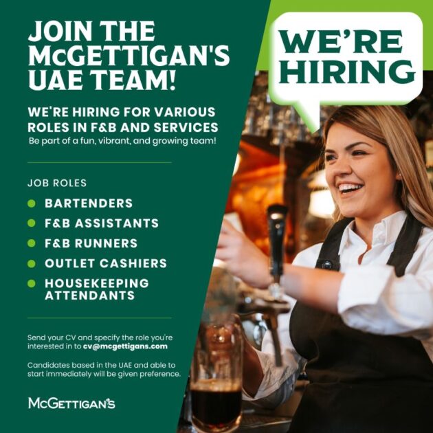 Dubai Jobs Opportunity with McGettigan’s Group