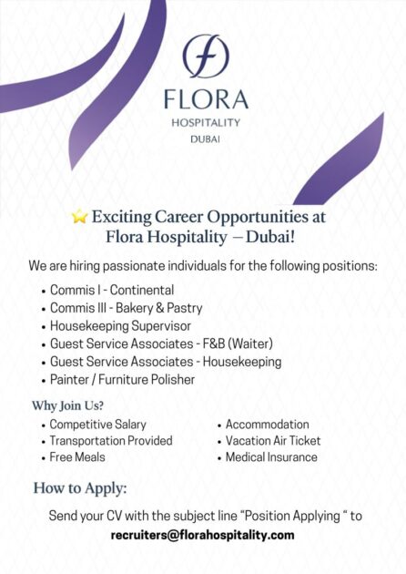 Flora Hospitality Jobs in Dubai